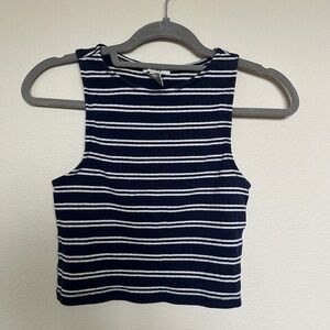Striped Navy and White Sleeveless Crop Top